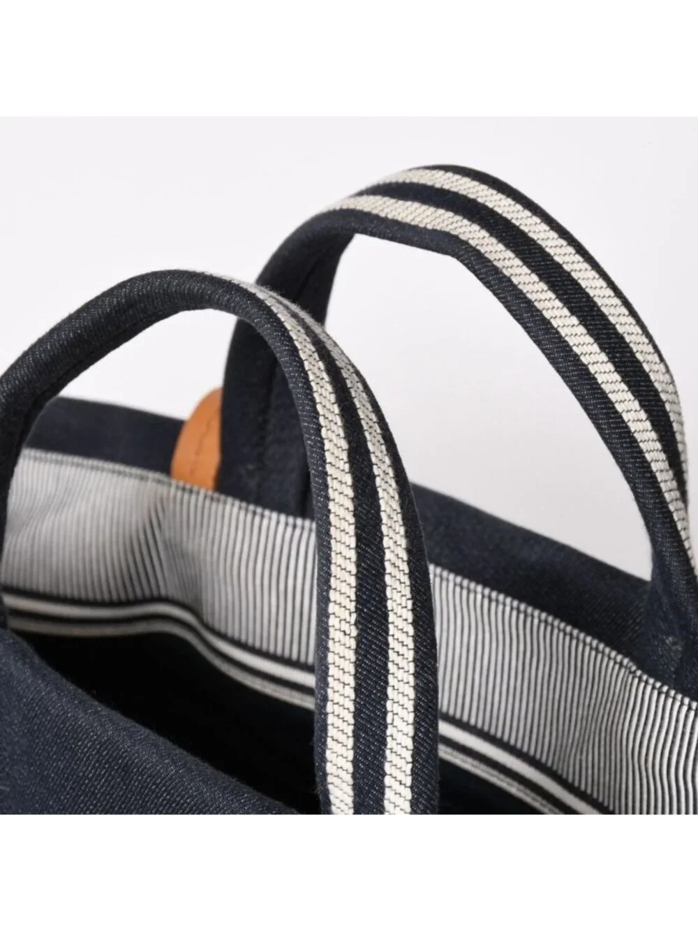 Chanel 2-Way Tote Bag CC Logo Denim Leather Navy Brown Silver